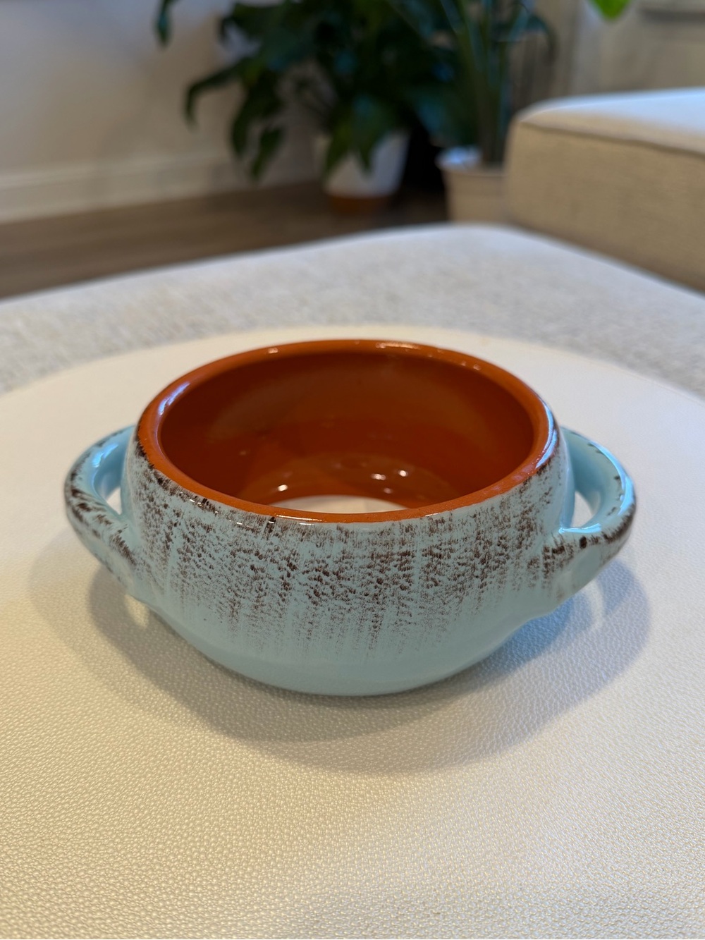 De Silva Handmade Terracotta Soup Bowl Blue/Brown Glossy Round Made in Italy